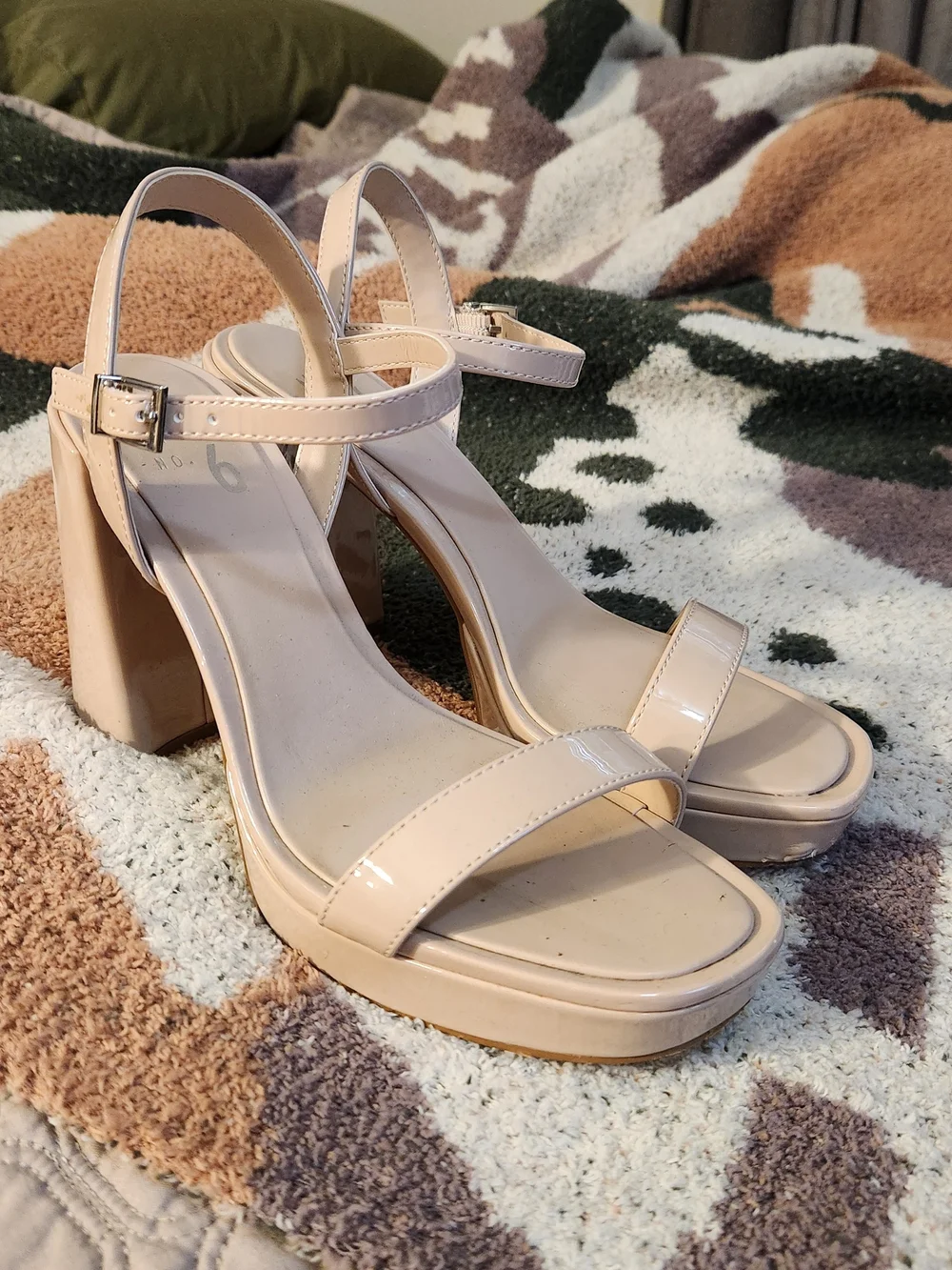 Mix No. 6 Patent Nude Block Heel Sandals with Ankle Strap